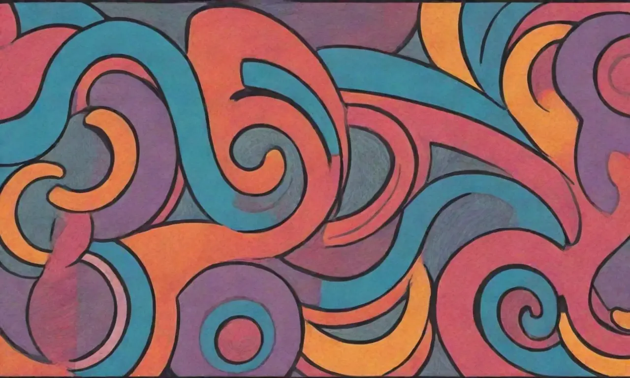 Líneas dinámicas y colores vibrantes crean una narrativa visual rica y equilibrada