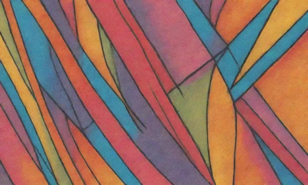 Líneas audaces y colores vibrantes crean una composición dinámica y compleja
