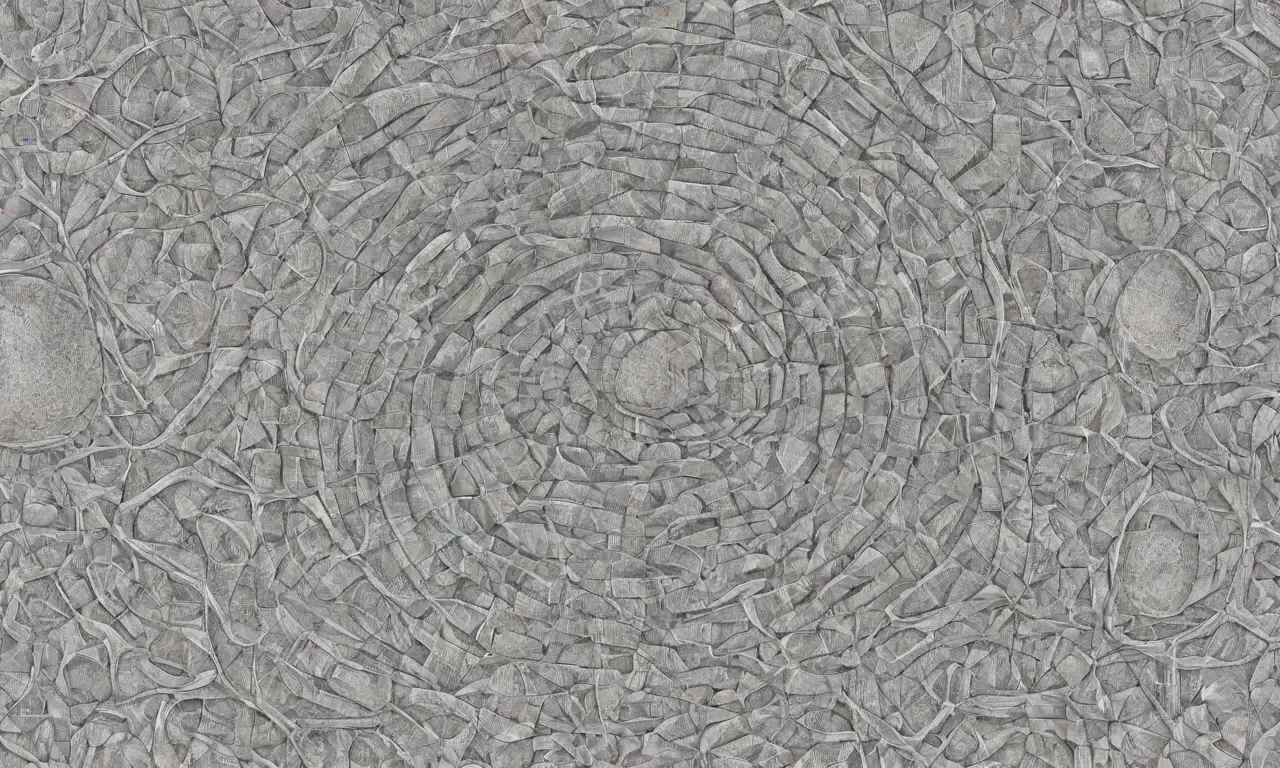 Un diseño complejo y equilibrado utiliza líneas, sombras y texturas para representar temas interconectados