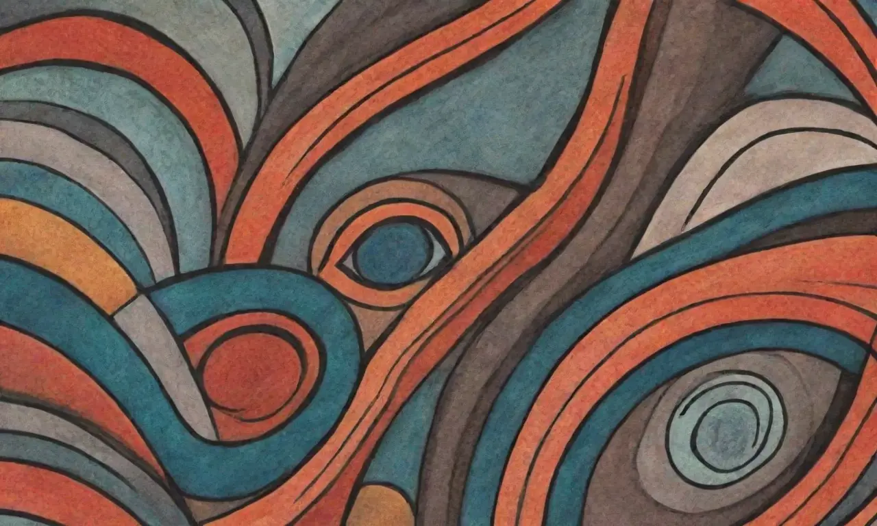 La obra combina líneas audaces, texturas contrastantes y patrones intrincados para crear una composición dinámica y armónica