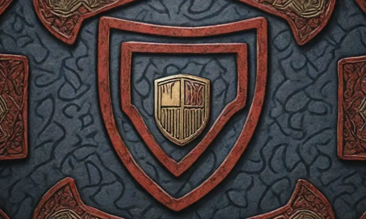 Un escudo con patrones intrincados y colores vibrantes simboliza la seguridad en un paisaje digital