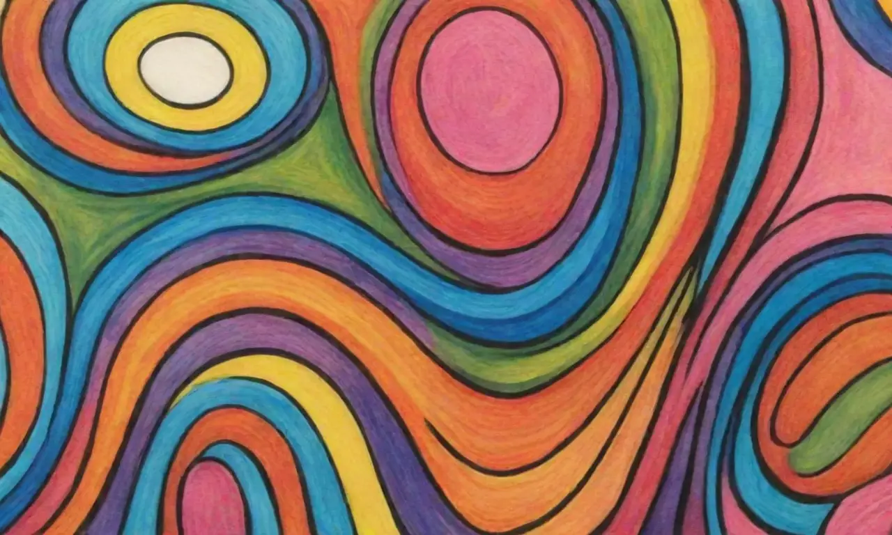 Colores vibrantes y formas dinámicas crean una composición compleja y atractiva