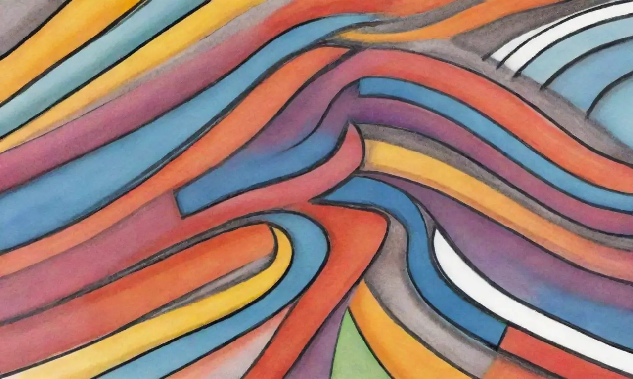 Líneas y colores crean profundidad, estructura y movimiento en una composición armoniosa