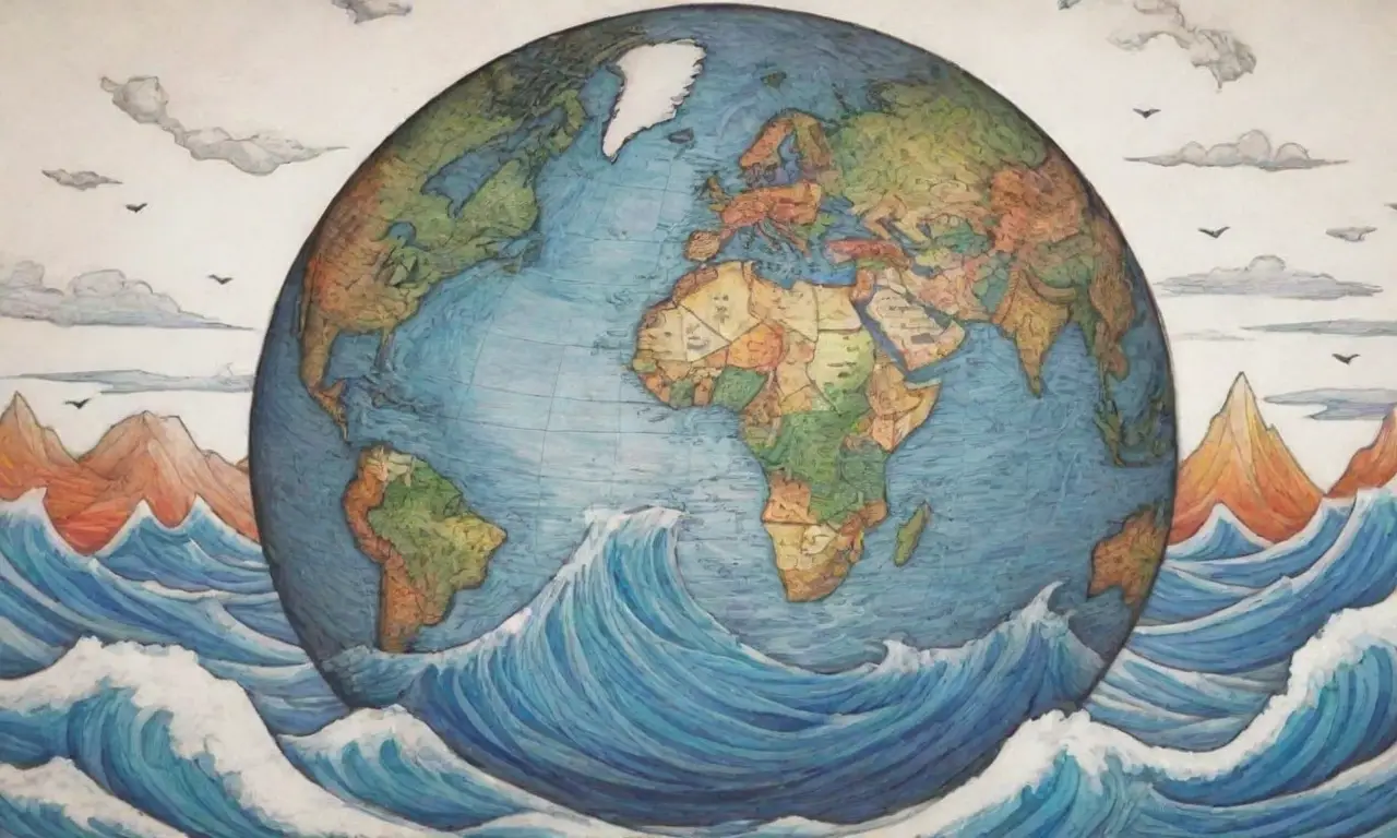 Un diseño detallado y colorido representa un globo terráqueo con elementos de viaje y culturas diversas
