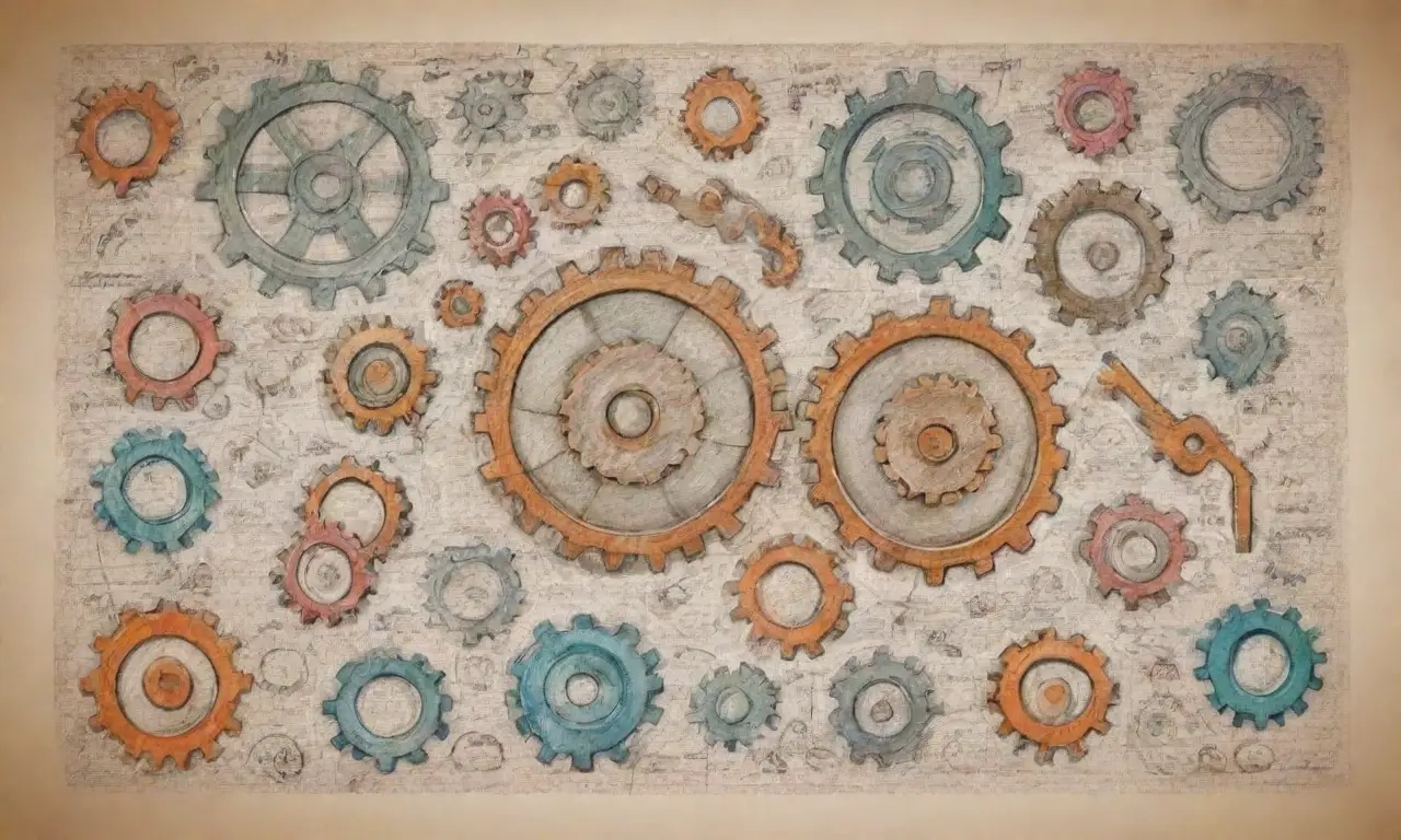 Se utilizan líneas, colores y texturas para representar herramientas SEO de manera visualmente atractiva y organizada