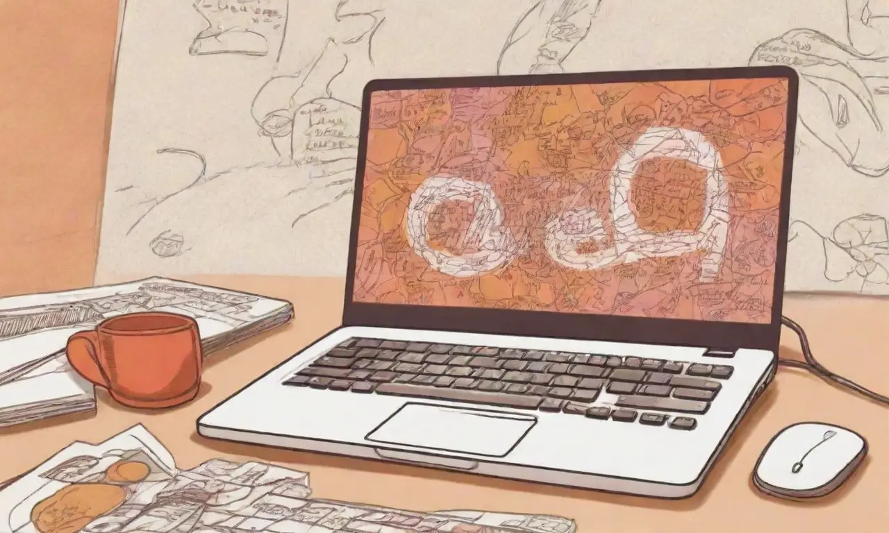 Diseño de blog con laptop, sombras suaves, teclado texturizado y colores cálidos