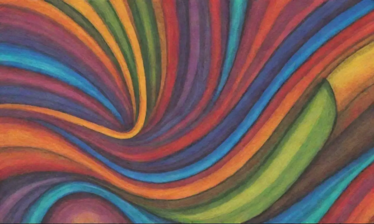 Colores vibrantes y formas dinámicas crean una composición energética y compleja