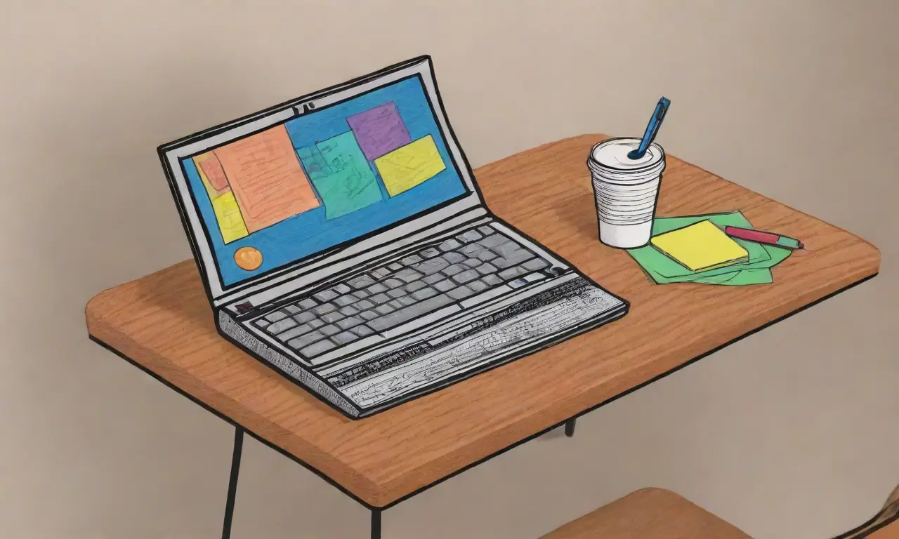Una composición vibrante y equilibrada de un laptop con sombras suaves, gráficos intrincados y texturas ricas