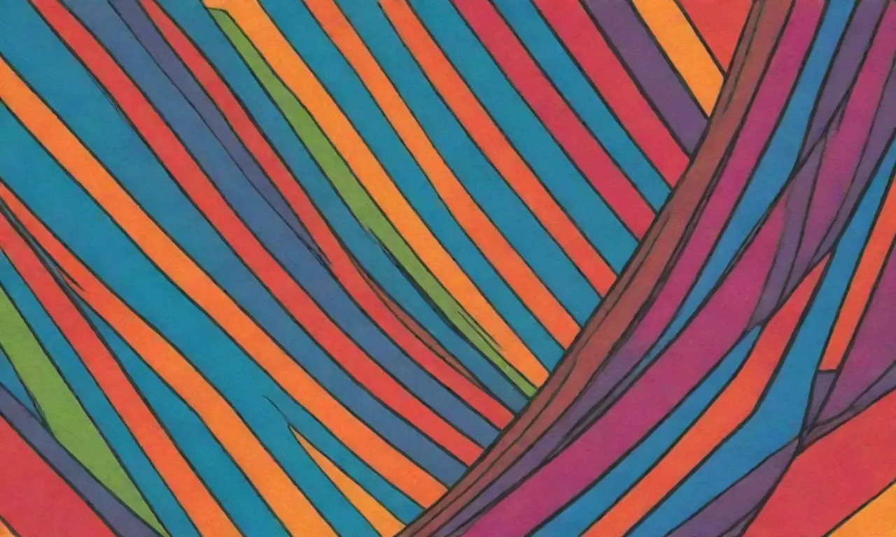 Líneas dinámicas y colores contrastantes crean una composición visual que sugiere movimiento y complejidad
