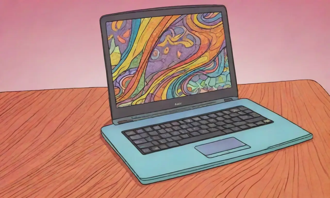 Un diseño vibrante y dinámico de un laptop con detalles intrincados y una composición armoniosa