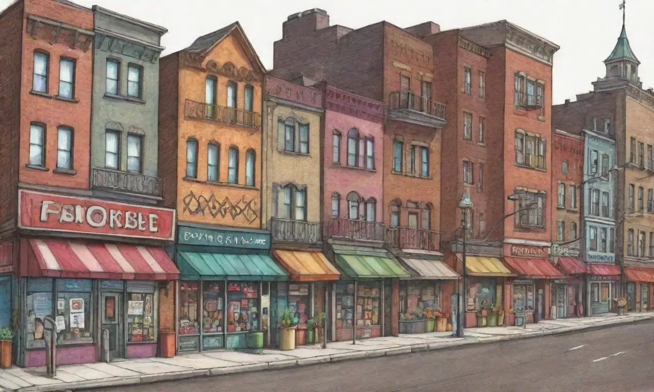 Un intrincado diseño urbano con colores vibrantes y sombras sutiles representa la interacción comunitaria