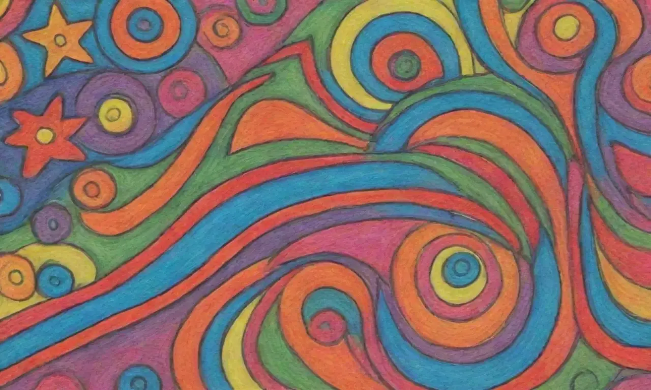 Colores vibrantes y formas dinámicas se entrelazan en una composición compleja y creativa