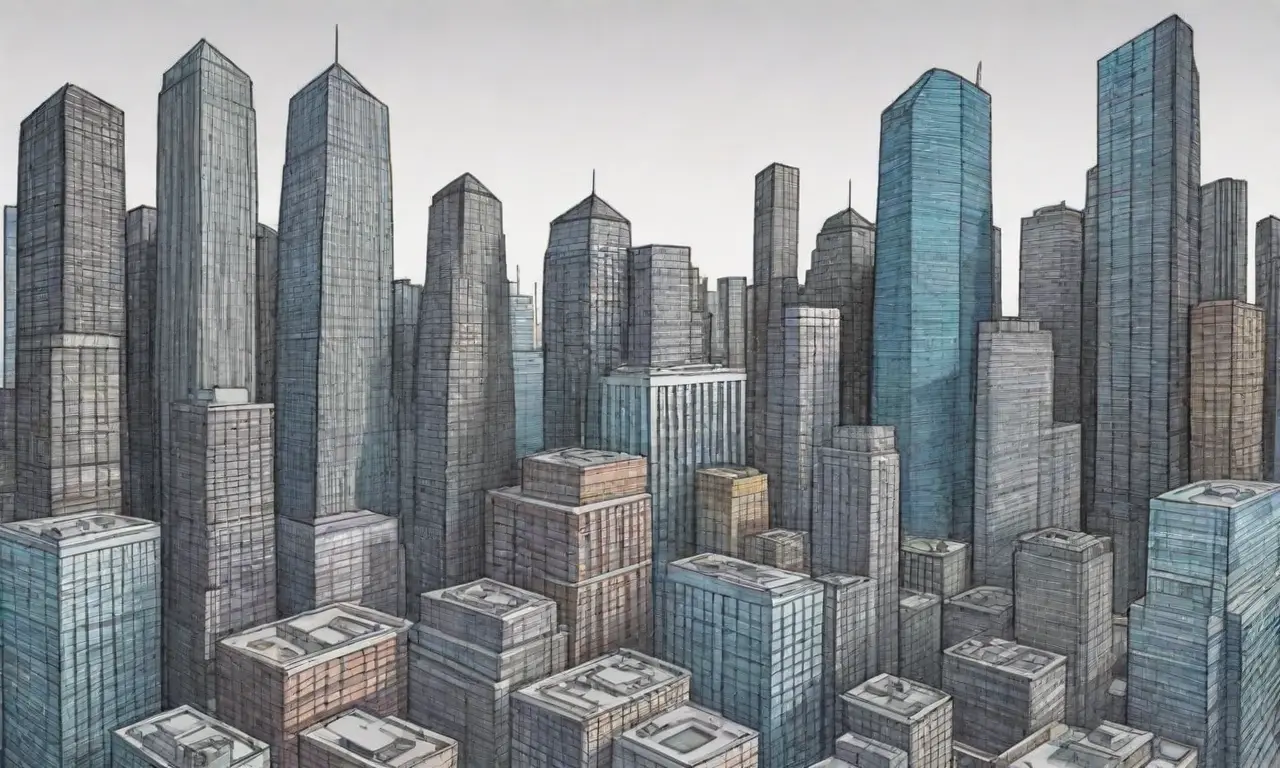 Un diseño futurista de ciudad resalta la evolución del hosting compartido a través de líneas, texturas y colores vibrantes