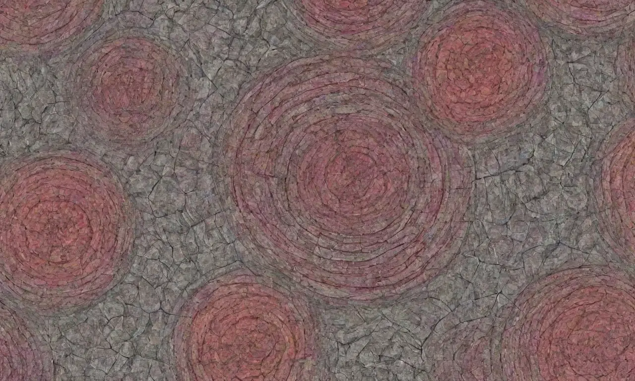 Un intrincado diseño visual combina líneas, sombras, texturas y colores para crear una obra compleja y armoniosa