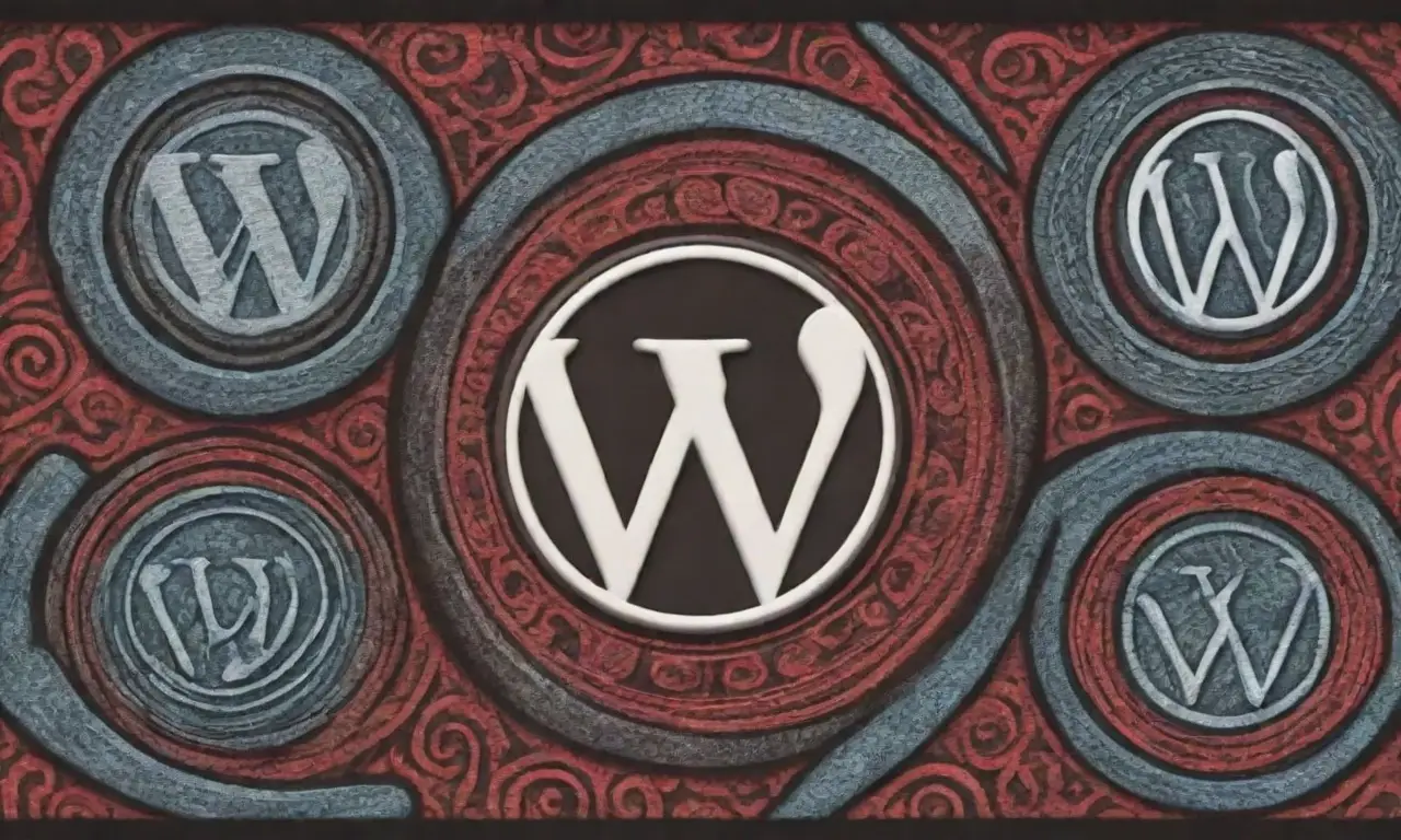 Diseño visual que combina logos, texturas y colores para resaltar características y comparaciones entre WordPress y Wix