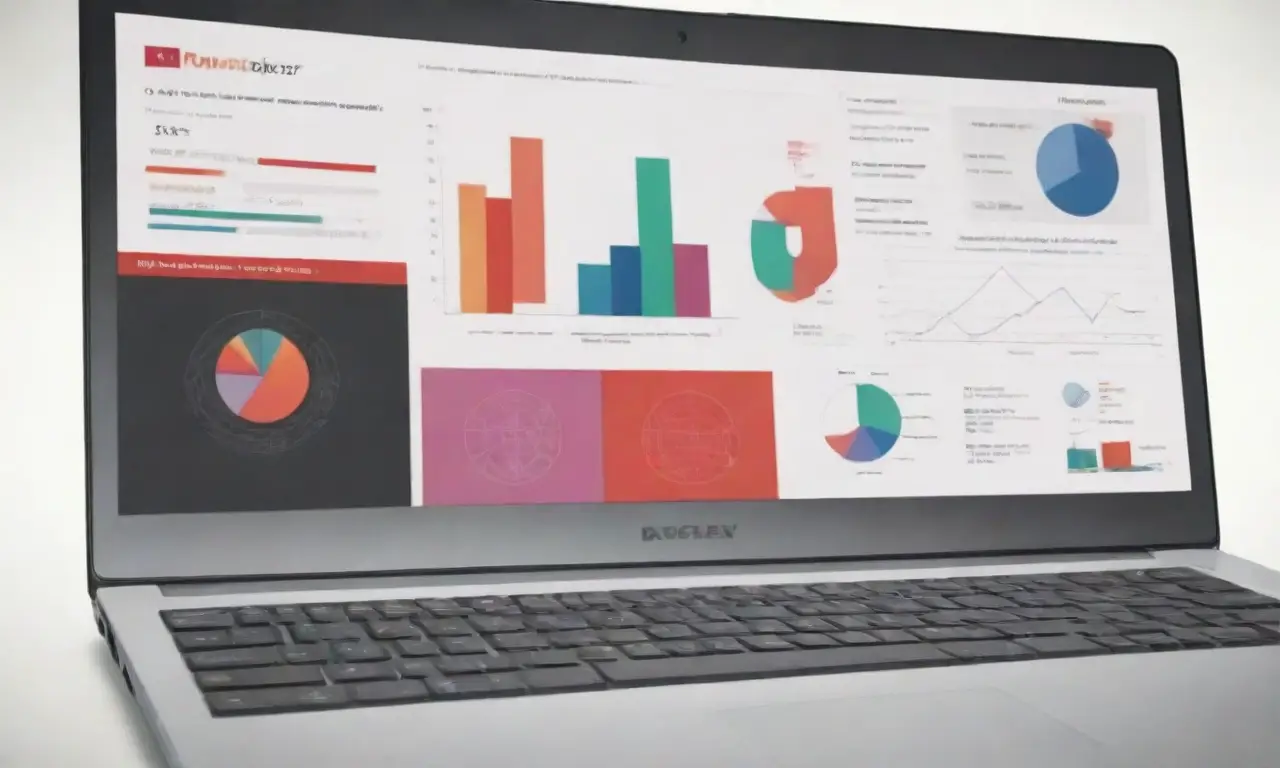 Un diseño de laptop elegante con gráficos vibrantes y una composición equilibrada