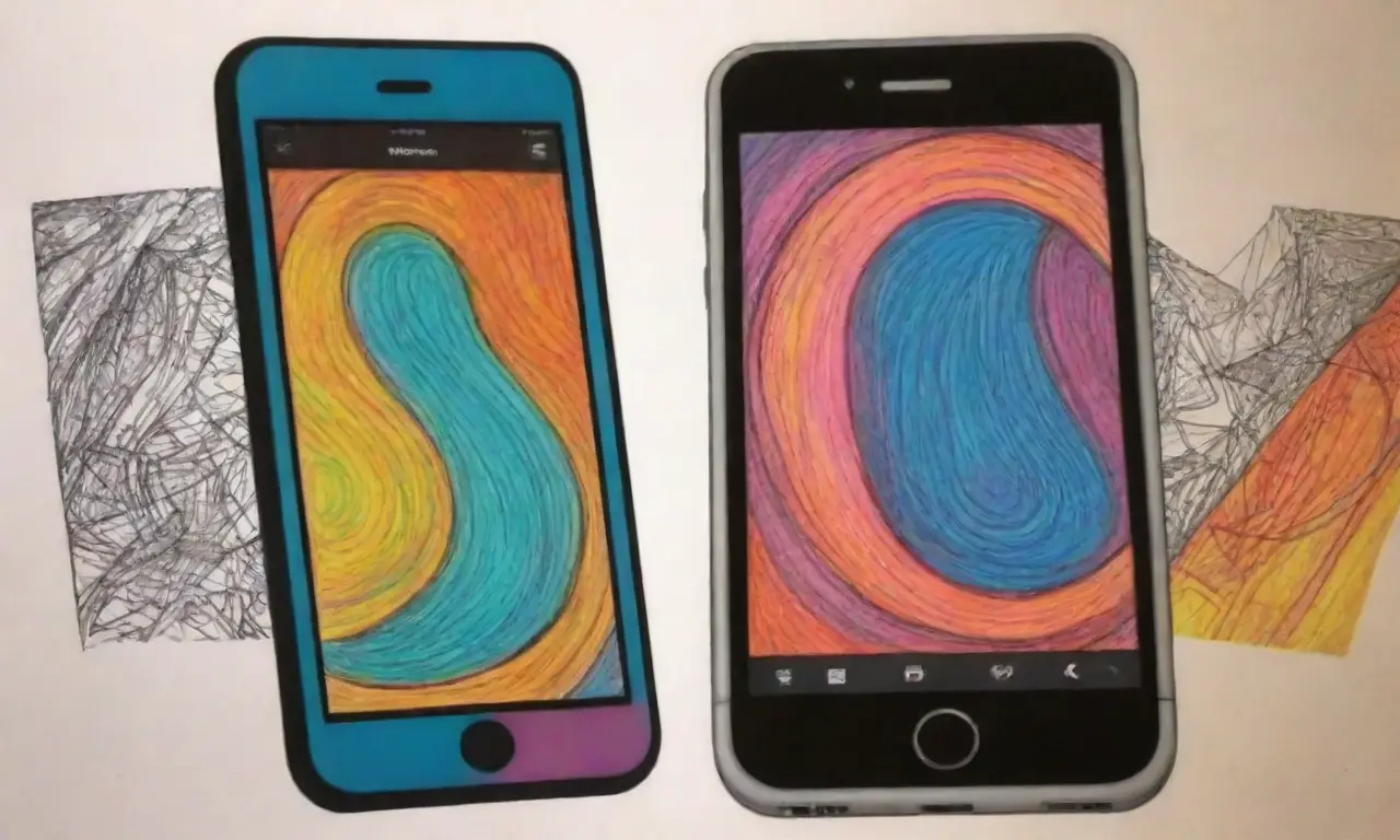 Diseño de dispositivos móviles con líneas audaces, colores vibrantes y texturas intrincadas que sugieren modernidad y movimiento