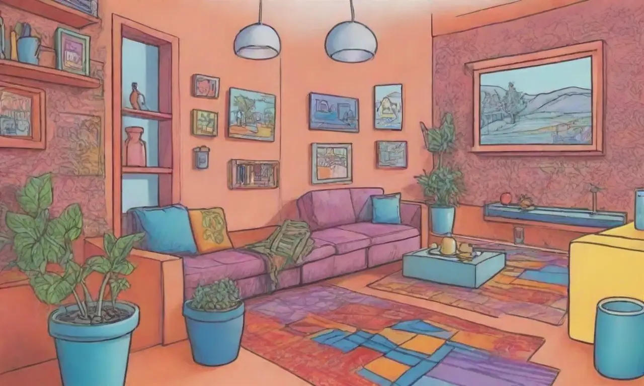 Una escena vibrante y compleja se define por líneas intrincadas, sombras suaves y una paleta de colores armoniosa