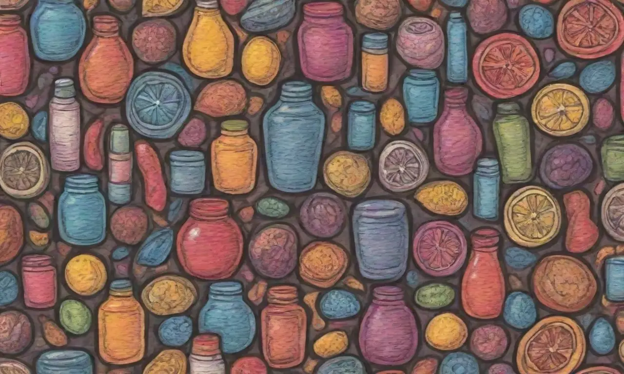 Un mercado vibrante con productos diversos, colores contrastantes y elementos dinámicos que representan oportunidades y errores