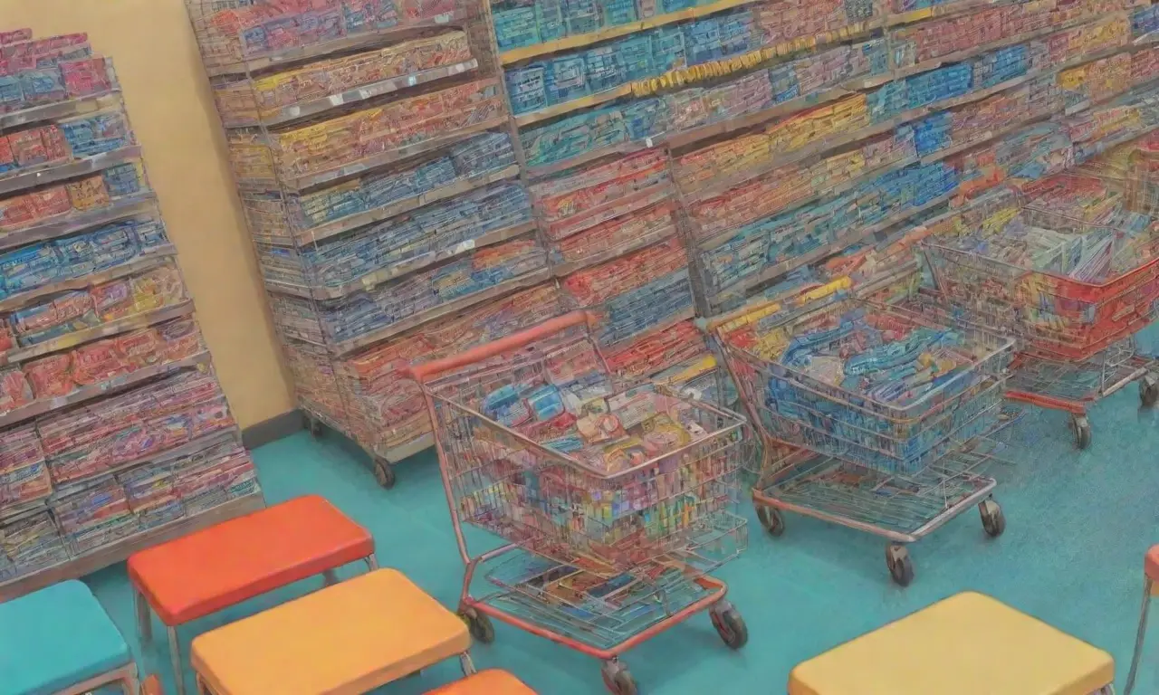 Un vibrante lienzo digital que representa un carrito de compras con detalles intrincados y una composición armoniosa
