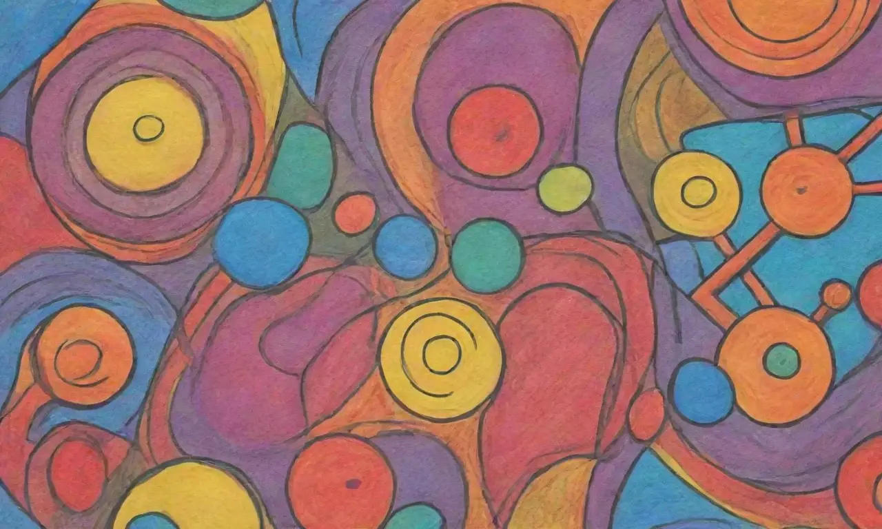 Colores vibrantes y formas dinámicas crean una composición rica y emocional