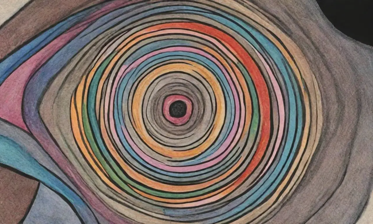 Líneas y colores contrastantes crean una composición compleja y armoniosa que guía la mirada