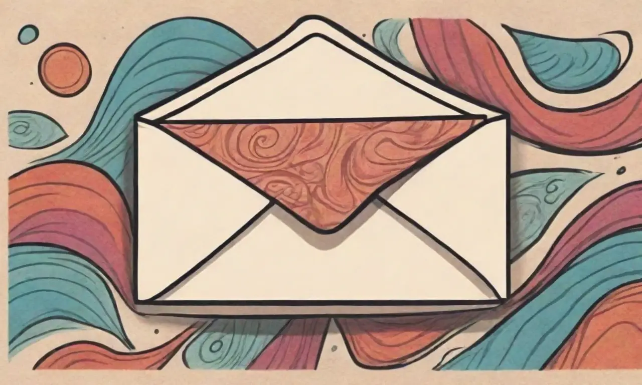 Un diseño vibrante y dinámico resalta un ícono central de correo con texturas y patrones envolventes