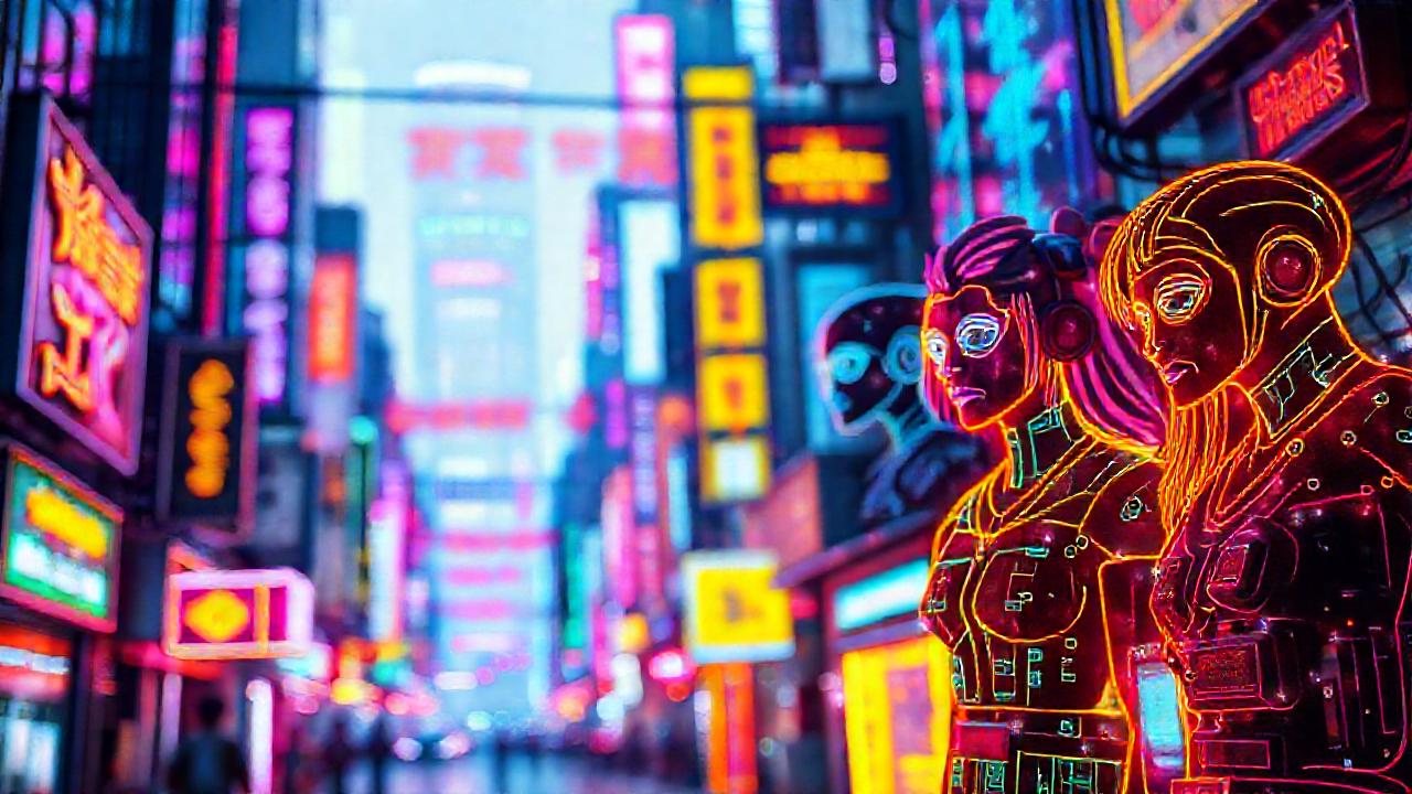 Ciudad cyberpunk digital y vibrante