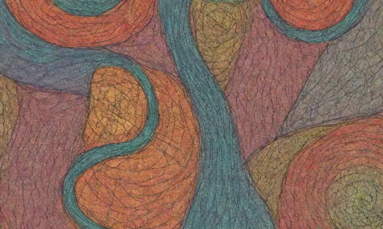 Un intrincado diseño combina líneas, sombras, texturas y colores para crear una obra armoniosa y dinámica