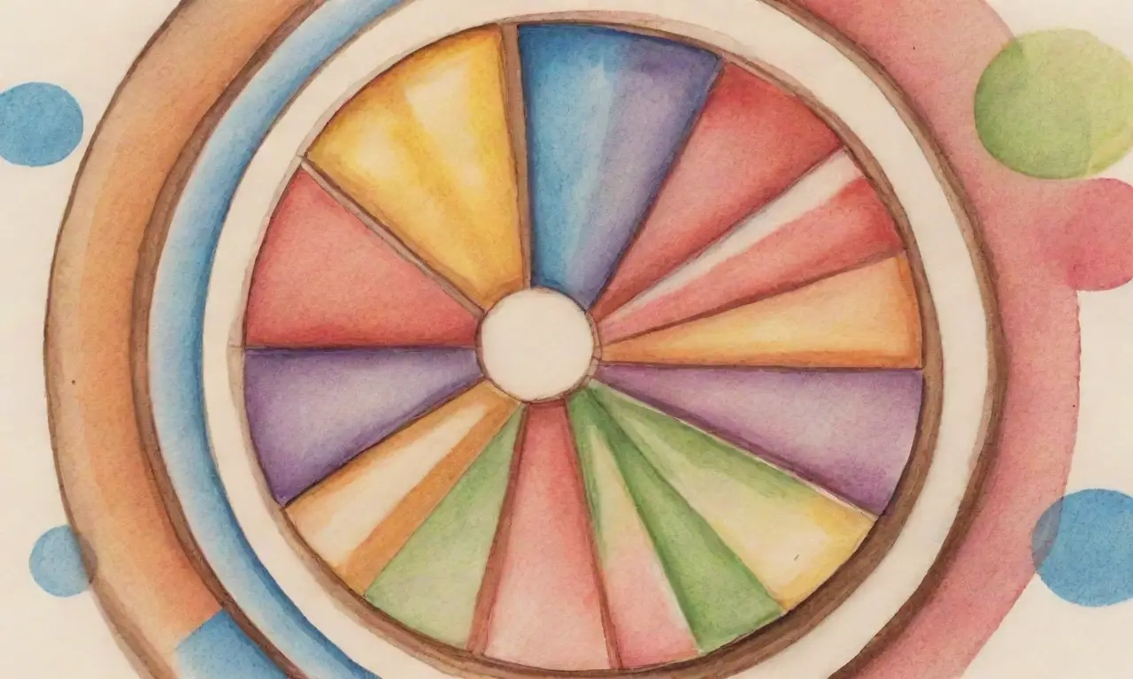 Un gráfico circular segmentado destaca por sus líneas audaces, colores vibrantes y texturas cálidas que crean una composición dinámica y armoniosa
