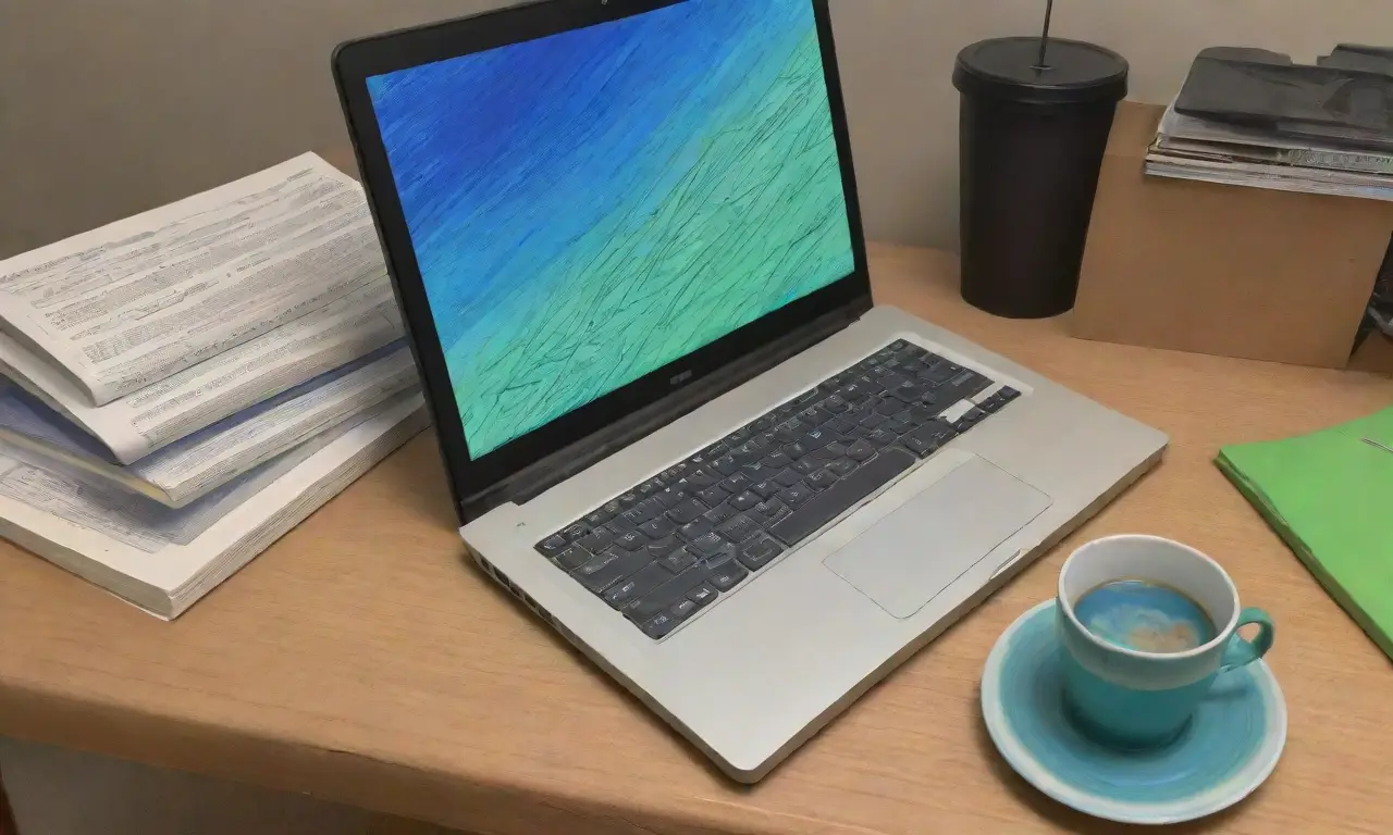 Un laptop rodeado de libros, una taza de café y un ambiente inspirador