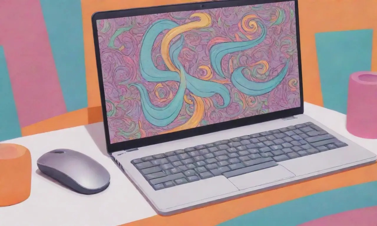 Un diseño vibrante y dinámico de un blog con un laptop, sombras suaves y detalles texturizados