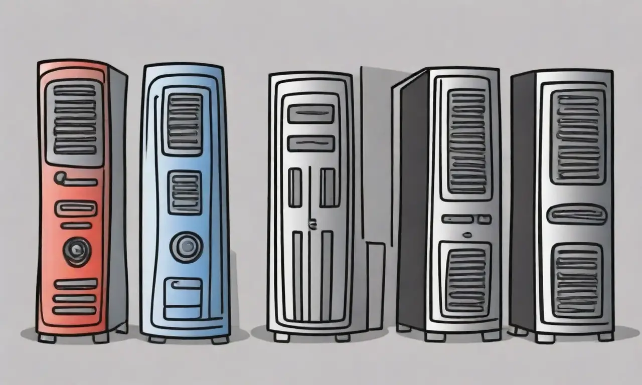 Elementos visuales como líneas, sombras y colores representan diferentes tipos de hosting y sus características
