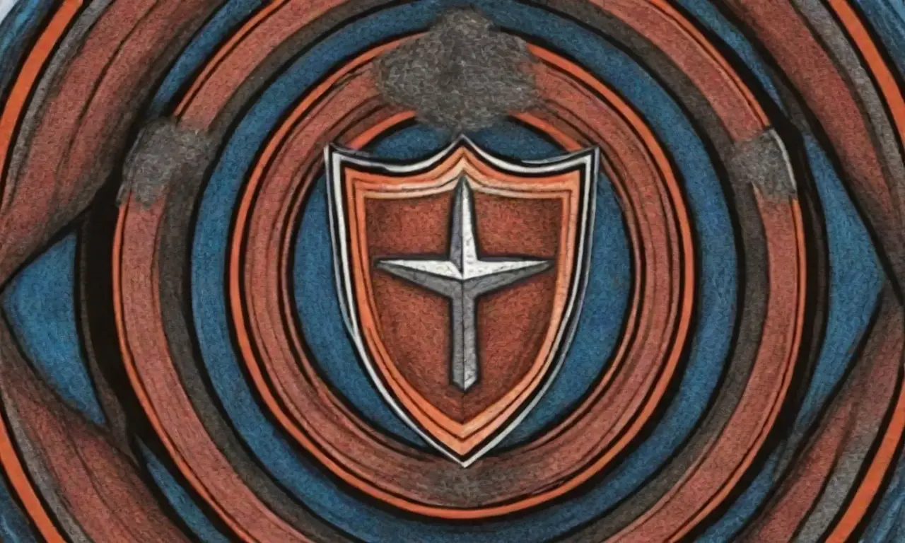 Un escudo con líneas audaces, sombras suaves y patrones intrincados simboliza seguridad y protección