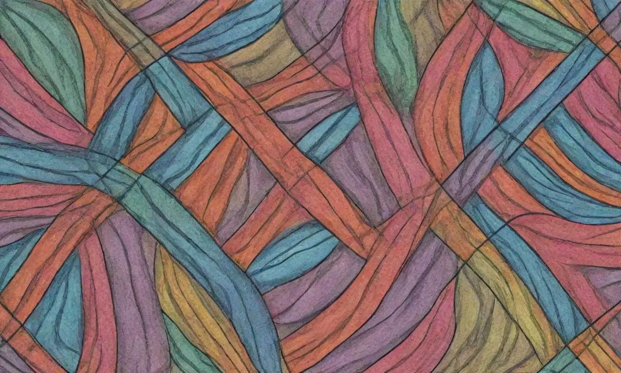 Un diseño complejo combina líneas, sombras, texturas y colores vibrantes para crear profundidad y movimiento