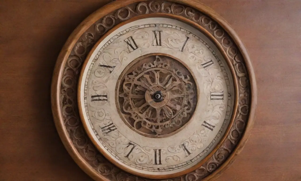 Un reloj central con detalles intrincados y una composición armoniosa que evoca contemplación
