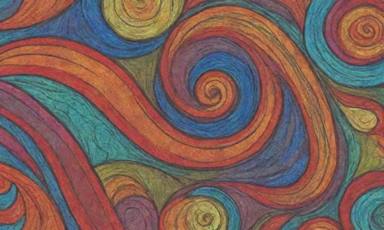 Colores vibrantes y formas dinámicas crean una composición visualmente armoniosa y compleja