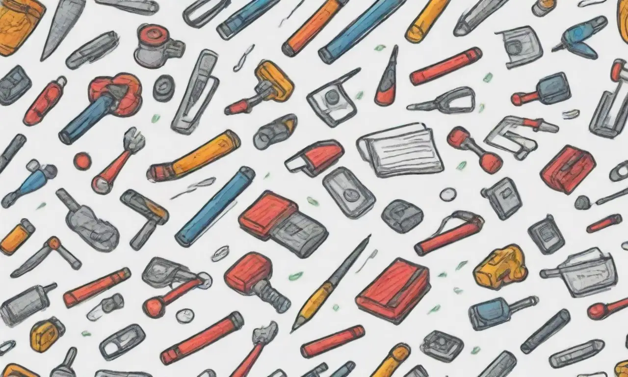 Elementos visuales como líneas, sombras y colores representan herramientas y creatividad en un espacio digital