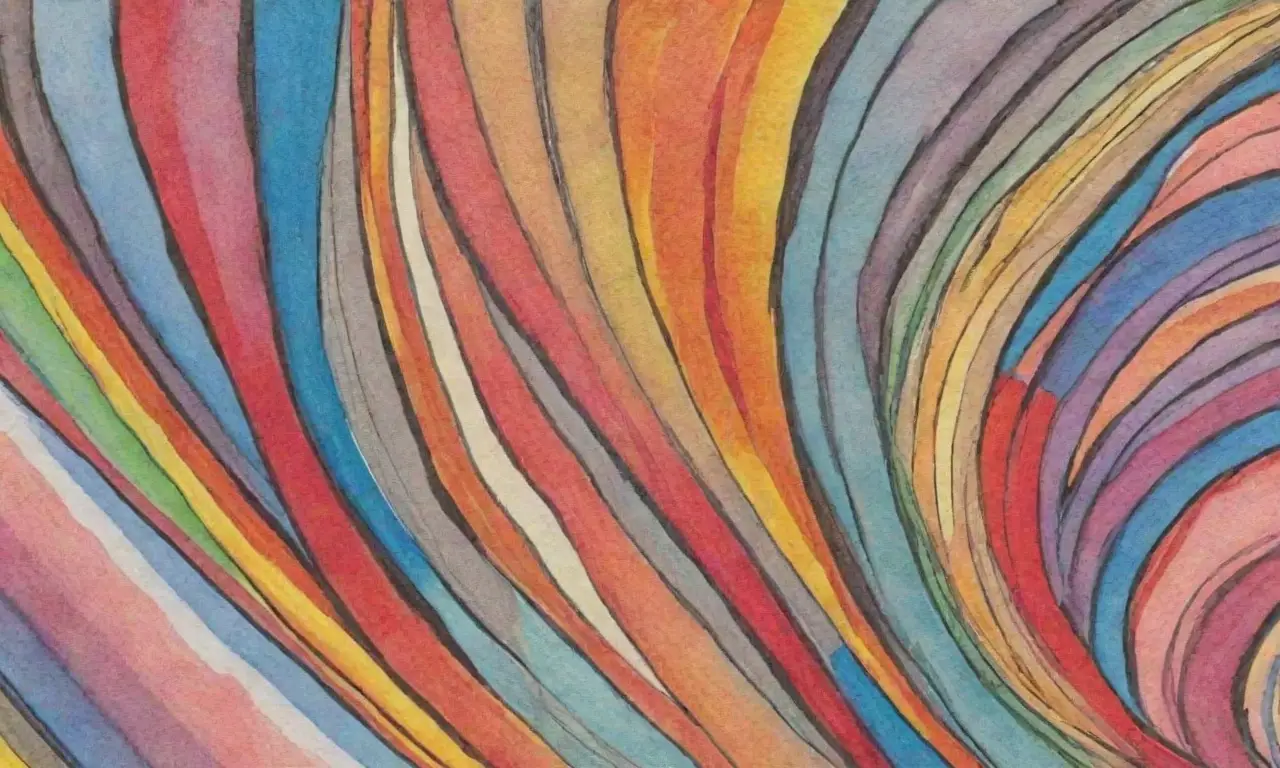 Líneas y colores diversos crean profundidad, complejidad y movimiento en la composición visual