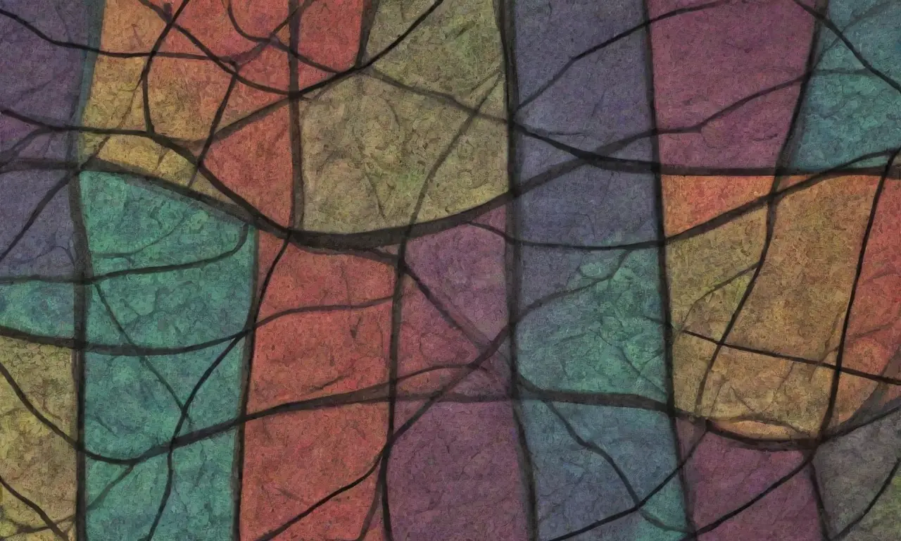 Un diseño complejo y dinámico que representa riesgos y beneficios a través de texturas, colores y formas