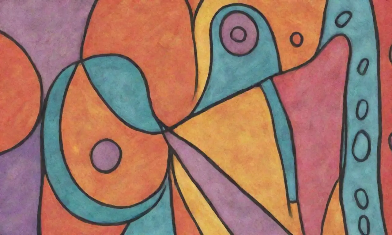 La obra combina líneas, sombras, texturas y colores para crear una composición dinámica y atractiva