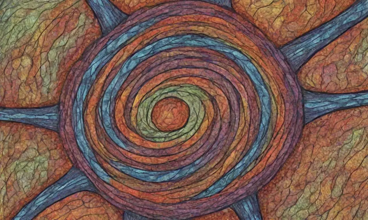 Un intrincado trabajo de líneas y colores crea una composición rica y dinámica