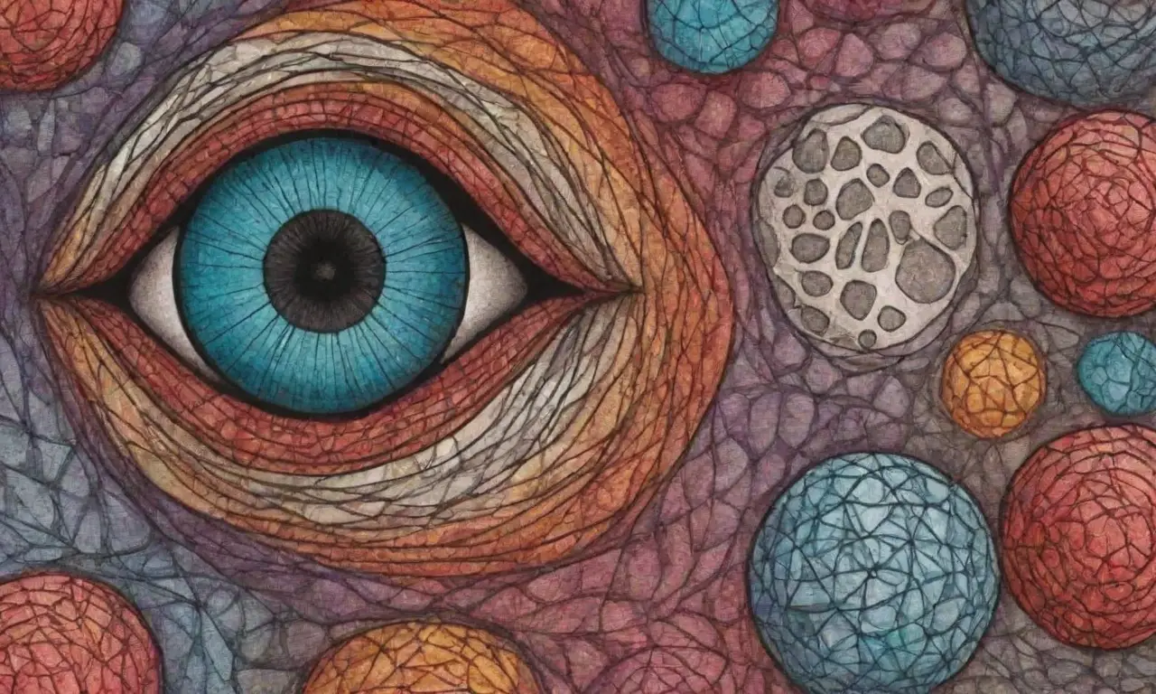 Un diseño complejo combina líneas intrincadas, sombras suaves, texturas digitales y una paleta armoniosa