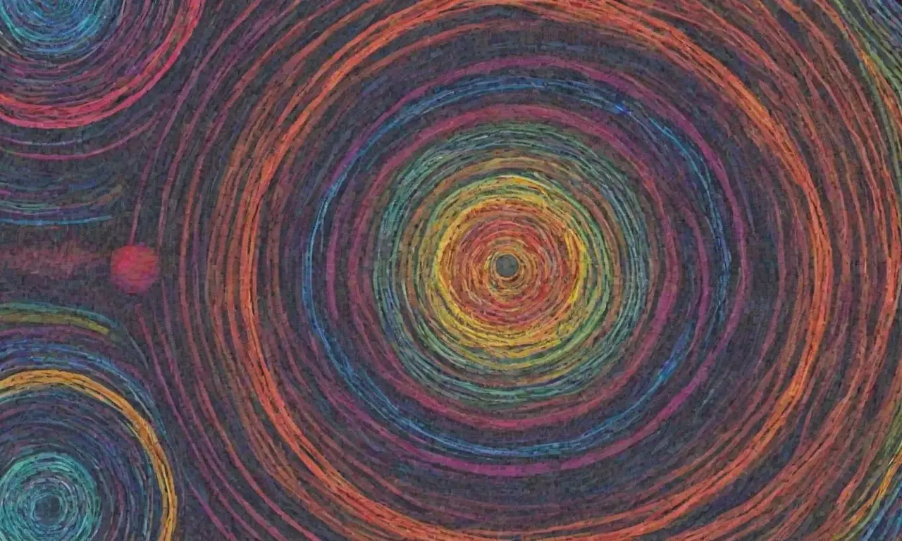 Un intrincado diseño combina líneas, colores y formas para crear una composición compleja y atractiva