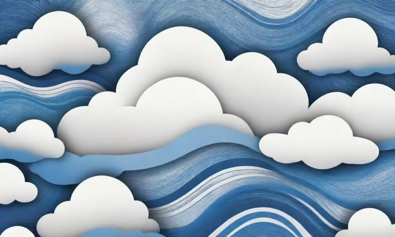 Diseño armonioso con nubes vibrantes, gradientes suaves, líneas definidas y elementos contrastantes