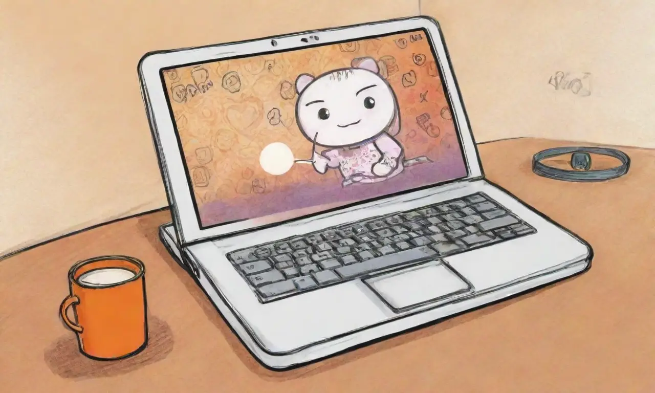 Un diseño vibrante y equilibrado de un laptop resalta con texturas, colores y detalles que evocan creatividad y calma