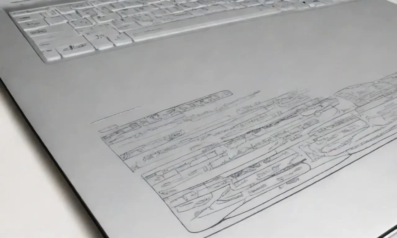 Un diseño de laptop elegante con sombras suaves, patrones intrincados y una composición equilibrada