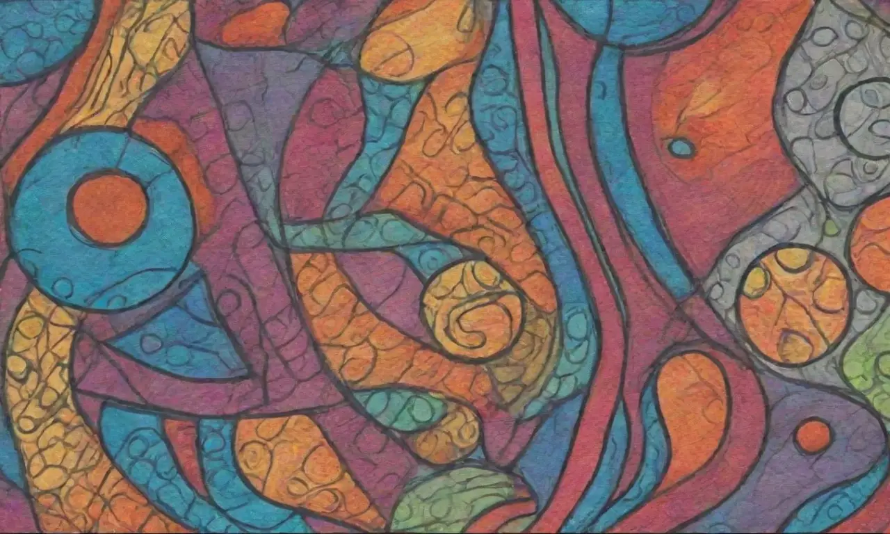 Colores vibrantes y patrones intrincados crean una composición dinámica y armoniosa