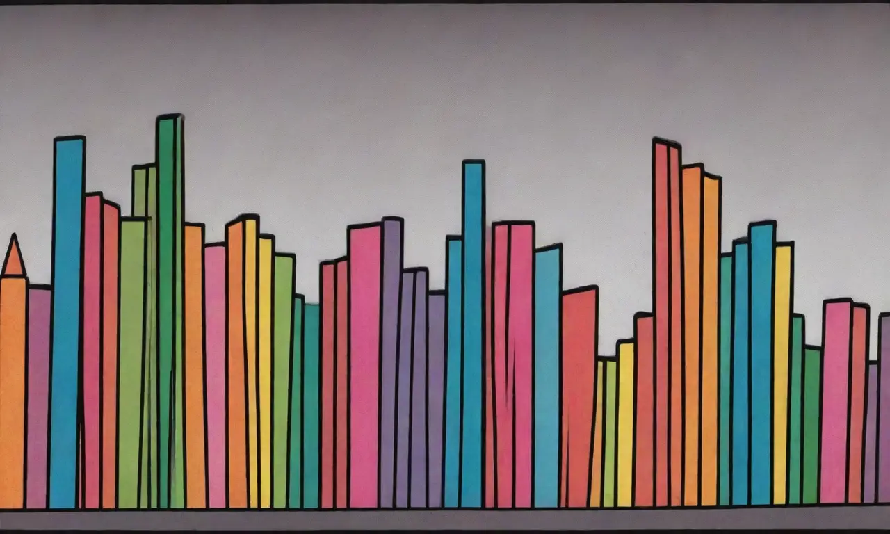 Un gráfico de barras destaca por líneas audaces, sombras suaves, colores vibrantes y detalles intrincados