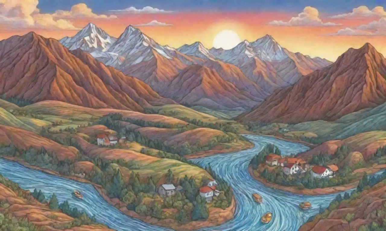 Un mapa de viaje artístico con detalles intrincados y colores armoniosos que evoca exploración